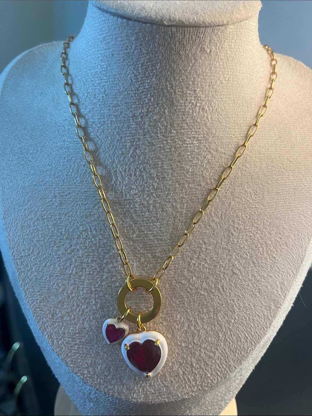 kate spade Gold-tone Chain Necklace with White Accents and Red Heart Charms